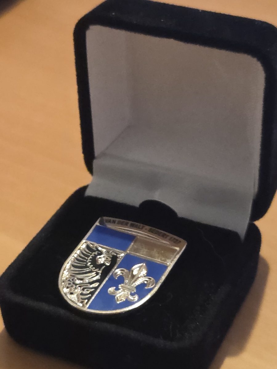 The pin in its box, from the side